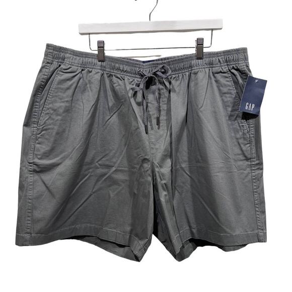 Gap Shorts Mens XXL 2XL 7" PullOn Gray Twill Stretch Chino Drawstring Casual NEW - Picture 2 of 11